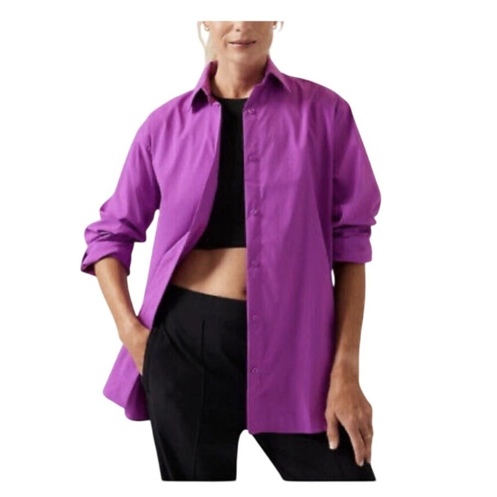 Athleta | Size M Performance Oversized Button-Down Top Purple